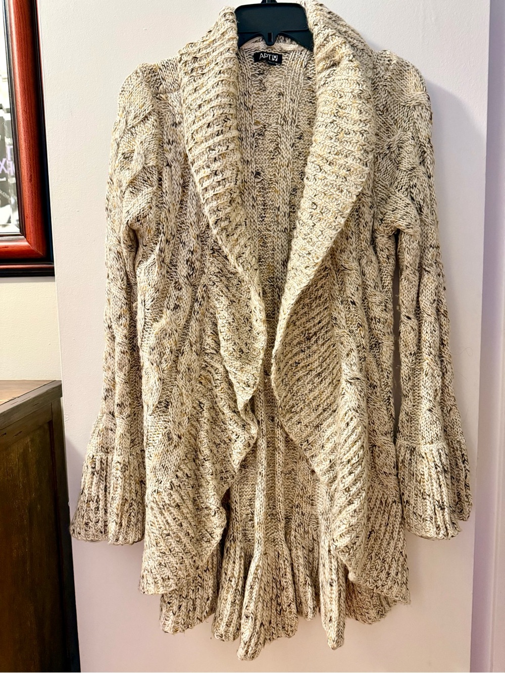 Apt. 9 Chunky Knit Shawl Collar Open Front Cardigan Sweater M Cream Beige